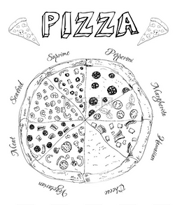 披萨包装盒图片_手工绘制的比萨饼