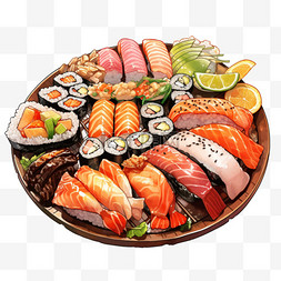 美食一盘寿司卷元素手绘
