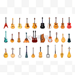 不同类型的吉他手的集合。国家民