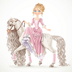 wh图片_Cute princess on a white horse with a long ma