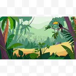 平面树png素材图片_丛林林景,横幅在平面卡通设计中.