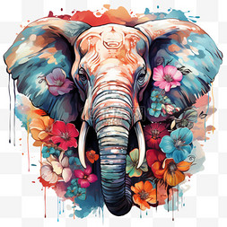 大象创意花朵手绘元素立体免扣图