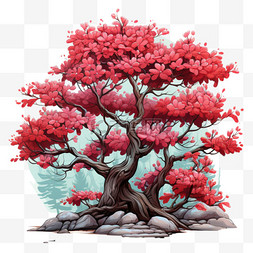 红叶立体树木AI元素立体免扣图案