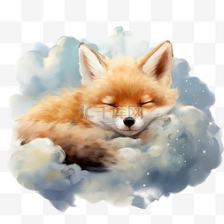 狐狸卡通绘画云朵元素立体免扣图
