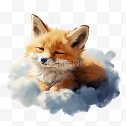 狐狸卡通笔触云朵元素立体免扣图