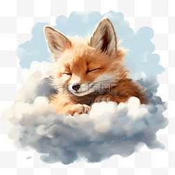 狐狸卡通简单云朵元素立体免扣图