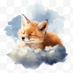 装饰狐狸图片_狐狸卡通立体云朵元素立体免扣图