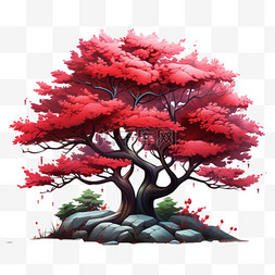 红叶树木手绘AI元素立体免扣图案