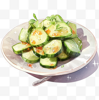 美食凉菜拌黄瓜手绘免抠元素
