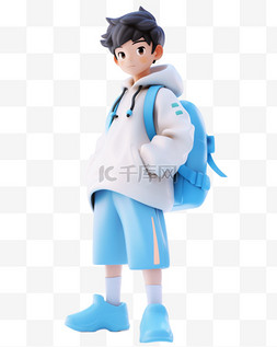 书包背包图片_3D立体卡通人物形象少年蓝色书包4