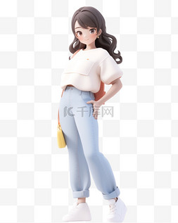 卡通人物形象女孩图片_3D立体卡通人物形象少女休闲装18