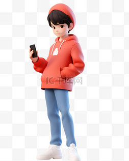 3D立体卡通人物形象少年红色上衣