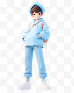 3D立体卡通人物形象少年蓝色服装2