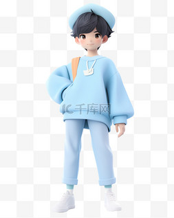 3D立体卡通人物形象少年蓝色服装8