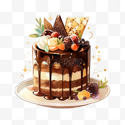甜点美食巧克力蛋糕手绘元素