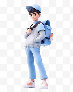 3D立体卡通人物形象少年蓝色背包5