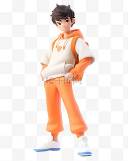 3D立体卡通人物形象少年橙色服装
