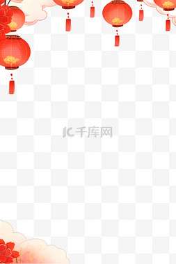 中间是白色图片_新年灯笼红色边框元素手绘