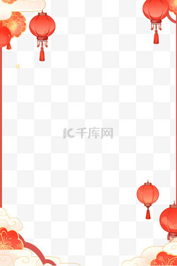 数字白色图片_灯笼红色边框手绘新年元素