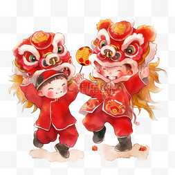 舞狮的绣球图片_新年可爱孩子舞狮手绘元素