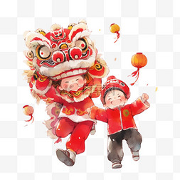 舞狮的绣球图片_新年可爱孩子元素舞狮手绘