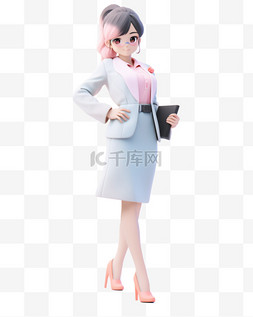 3D立体卡通人物形象公司女职员女