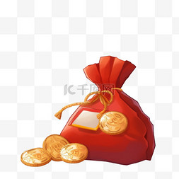 红色金币背景图片_金币手绘红色福袋元素