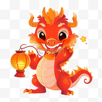 拿着灯笼可爱小龙免抠元素手绘