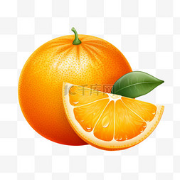 橙子橙叶图片_透明背景上的橙色水果