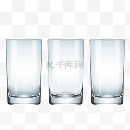矿泉水和饮料图片_空的、半的和满的水杯。矢量插图