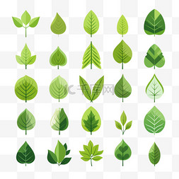 10植物图片_绿叶图标孤立背景上的树叶图标集