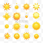 太阳图标集，用于天气应用程序或作为徽标矢量黄色太阳图标集合阳光天空自然夏天