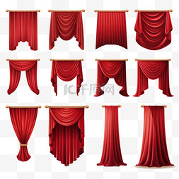 收集不同的剧院窗帘。红色天鹅绒