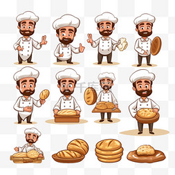 卡通男士帽子图片_一套厨师用卡通人物制作面包店，