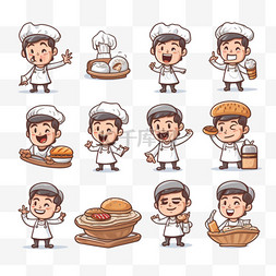 商业企业人物图片_一套厨师用卡通人物制作面包店，