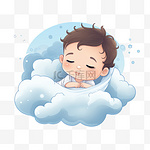 可爱的宝宝睡在云枕头上的卡通图标插图。