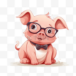 可爱的猪王戴眼镜卡通插图。孤立