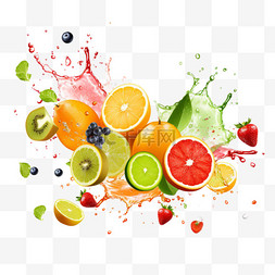 西瓜饮料背景图片_不同的水果飞溅