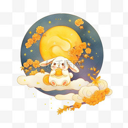 手绘桂花树图片_手绘元素中秋节可爱的兔子吃着月