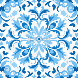 花卉丝绸图片_浅蓝色大马士革风格的无缝背景