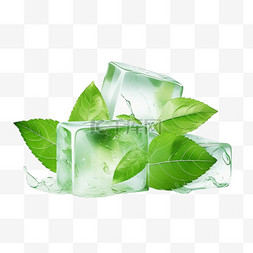 绿色的立方体图片_凉爽的冰背景与绿色的树叶和阳光