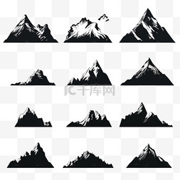 风景画背景图片_一组山，白色背景上的山的轮廓是