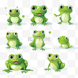 绿色吉祥物图片_可爱的绿色青蛙的表情符号集