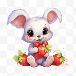 卡通动物墙纸图片_草莓水彩高级矢量壁纸可爱的兔子