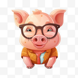 可爱的卡通小猪图片_可爱的猪王戴眼镜卡通插图。孤立