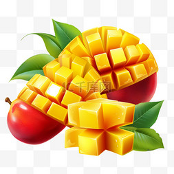 热带水果黄芒果图片_矢量成熟的黄色、橙色、红色整体