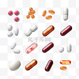 抗生素药片图片_网络医疗药丸和胶囊设置在透明背
