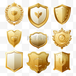 奖牌模板图片_收集金色徽章、标签、桂冠、盾牌