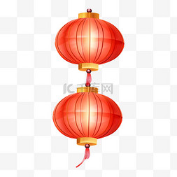 两个红灯笼手绘插画春节装饰元素