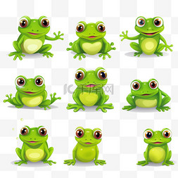 可爱的绿色青蛙的表情符号集